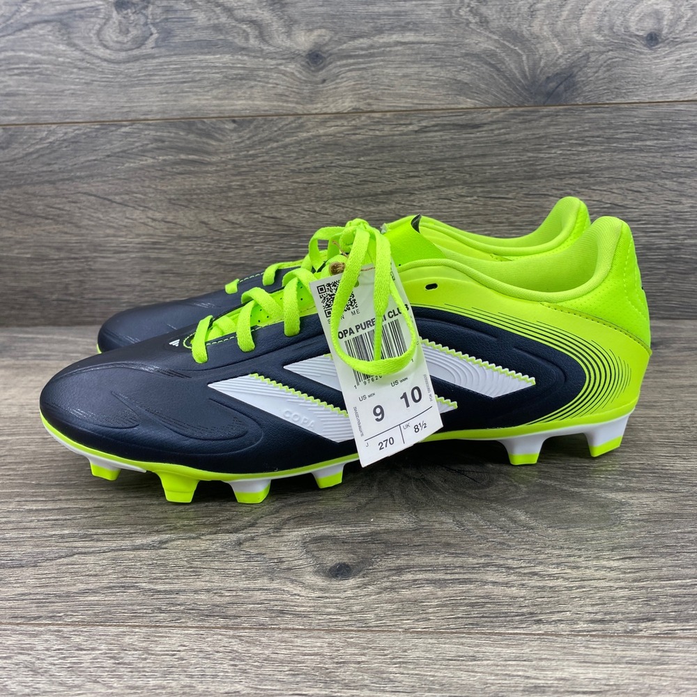 Adidas Copa Pure III Club Soccer Cleats Mens 9 Navy Neon Yellow Firm Ground FG